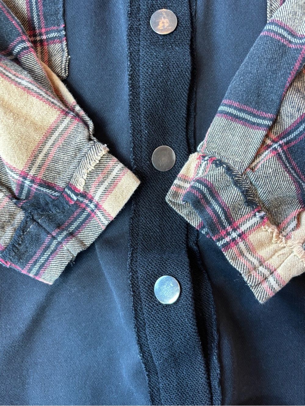 VICI Black Plaid Mixed Media Oversized Shacket Shirt Jacket Size Medium - Picture 9 of 12
